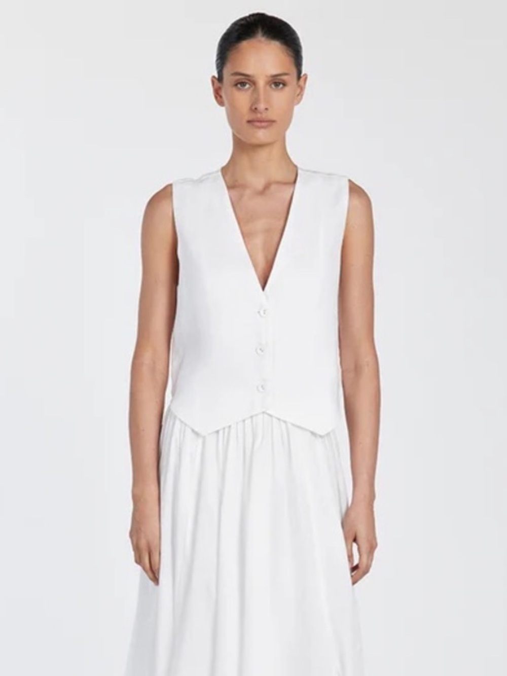 DISSH Banks White Vest 100% Linen V-neck Button Front Suit Top US 4 NWT
